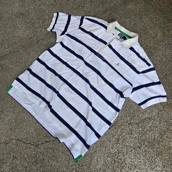 Vtg 90s POLO RALPH LAUREN Horse Logo Colorblock Stripe Padded Rugby Shirt XXL - Picture 2 of 7
